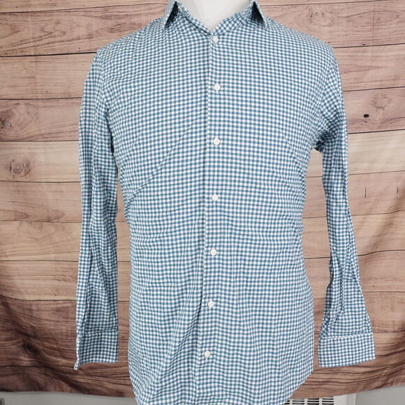 BEN SHERMAN TAILORING STRETCH GREEN GINGHAM CHECK BUTTON DRESS SHIRT 15.5 32/33 - Picture 3 of 7